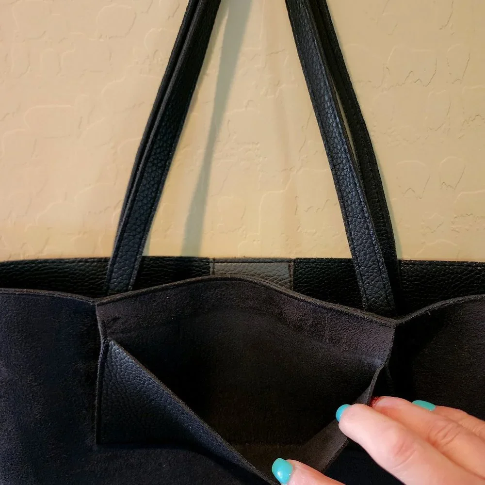 Vince Camuto Black Vegan Leather Purse Luck Tote Computer Shoulder Bag
